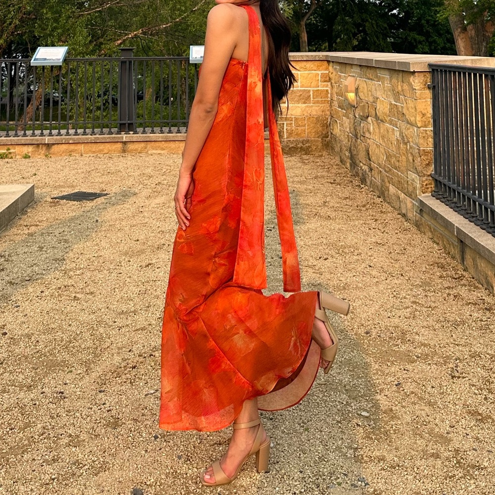 Orange Dress with Neck Scarf